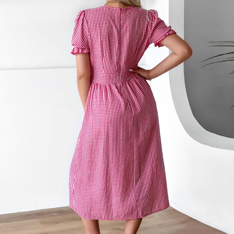 V-Neck Puff Sleeve Dress for Women - Image 3