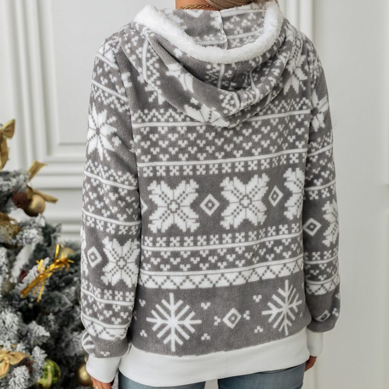 Christmas Printed Plush Hooded Cardigan for Women in Autumn/Winter - Image 3