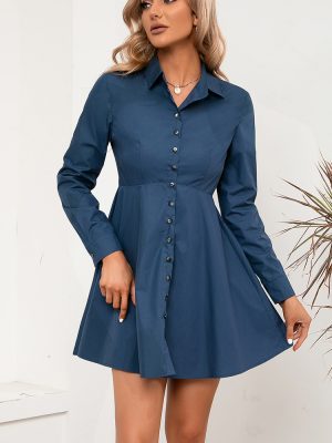 Solid Color Long Sleeve Swing Dress Shirt