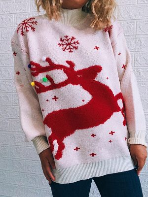 Red Elk Round Neck Christmas Sweater