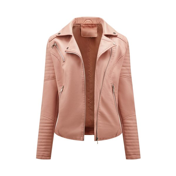 Slim-Fit Collared Leather Jacket for Spring/Autumn - Image 5