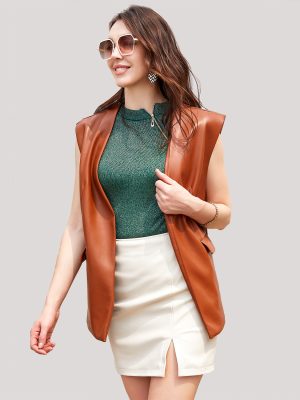 Sleeveless Faux Leather Vest Cardigan for Plus Size Women