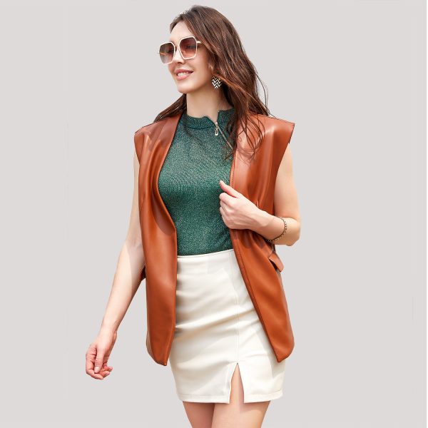 Sleeveless Faux Leather Vest Cardigan for Plus Size Women