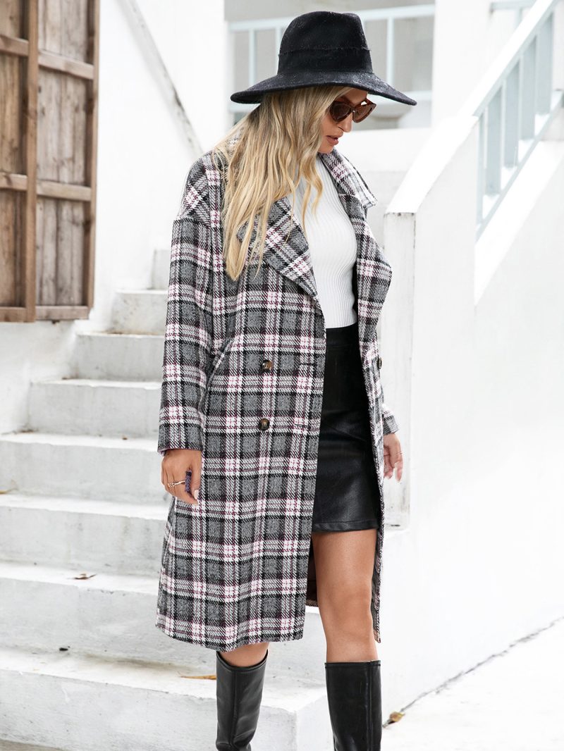 Double-Breasted Houndstooth Woolen Coat - Image 5