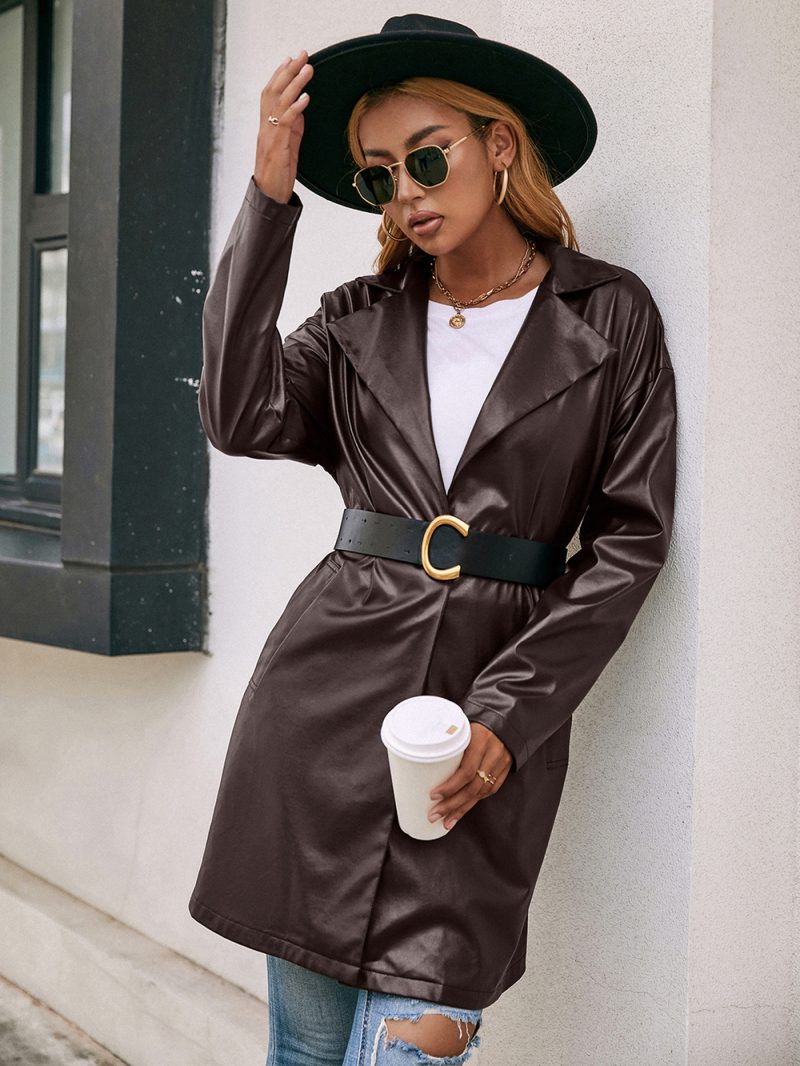 Faux Leather Blazer Slim Fit Coat - Image 6