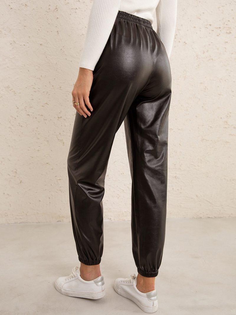 Leather Trousers with Elastic Waist and Ankle Ties - Image 3