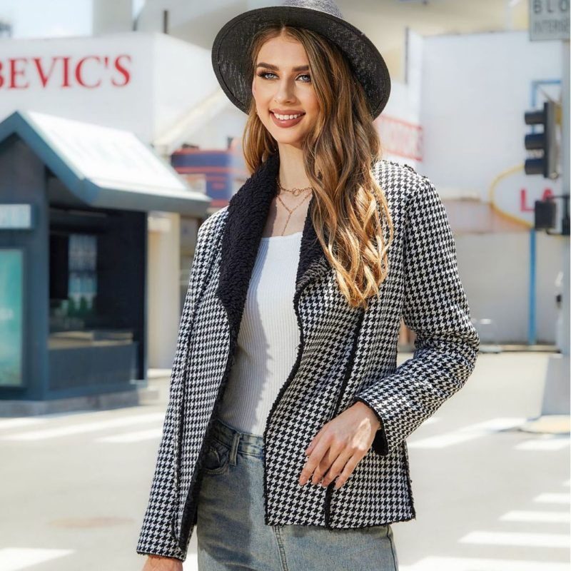 Houndstooth Composite Plush Coat - Image 4