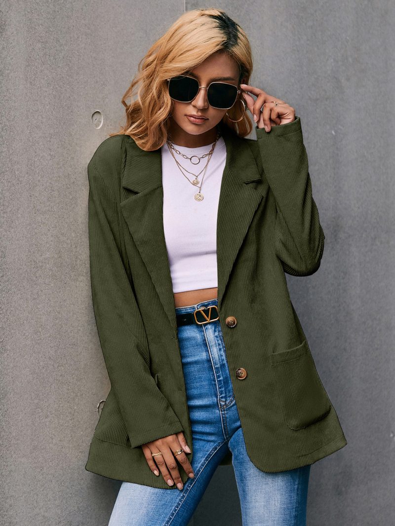 Corduroy Single-Breasted Small Blazer Trench Coat - Image 6
