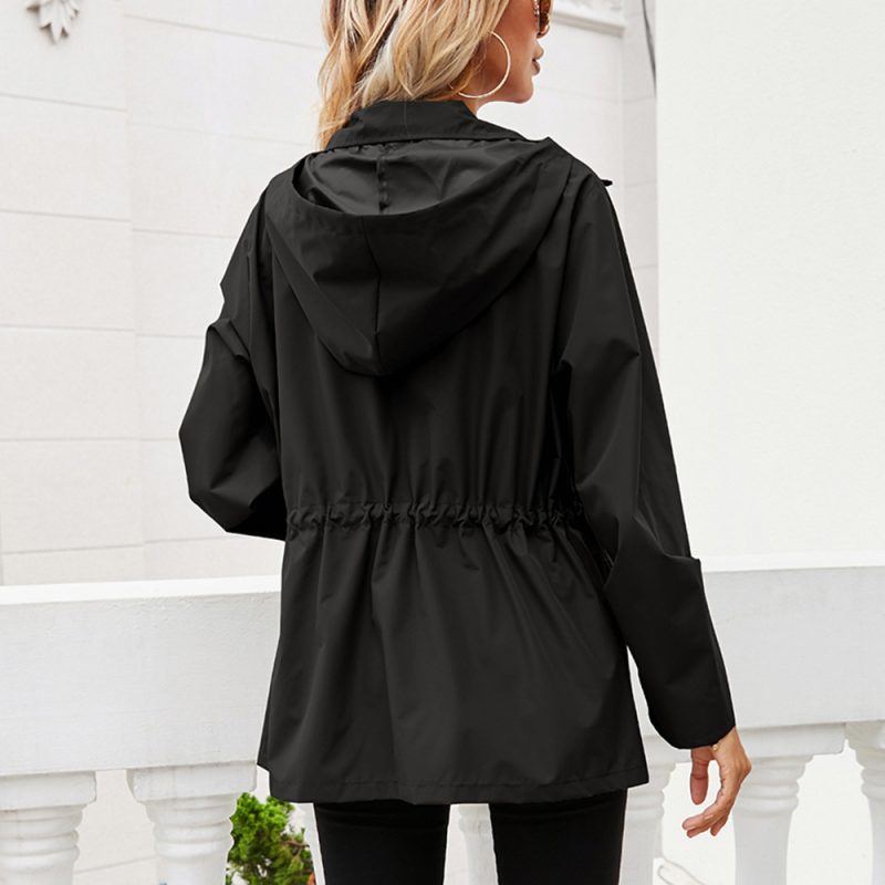 Hooded Zipper Waist Tight Waterproof Raincoat for Women - Image 3