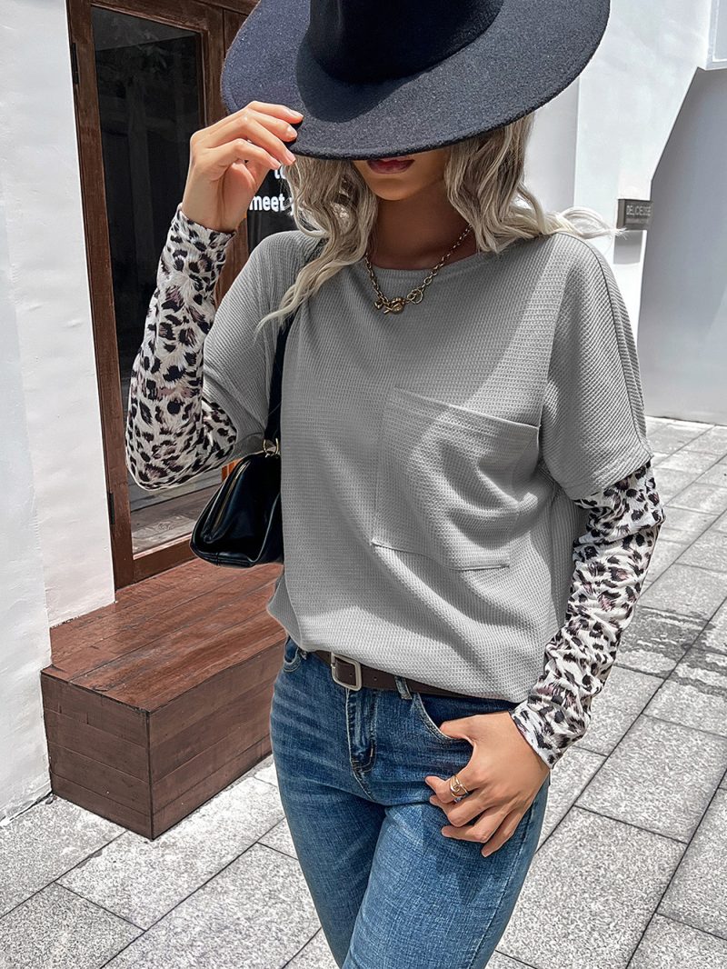 Waffle Stitching Long-Sleeved Casual Loose T-Shirt - Image 4