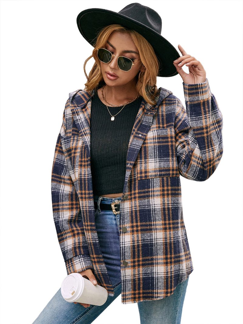 Loose Plaid Hooded Dovetail Coat - Image 9