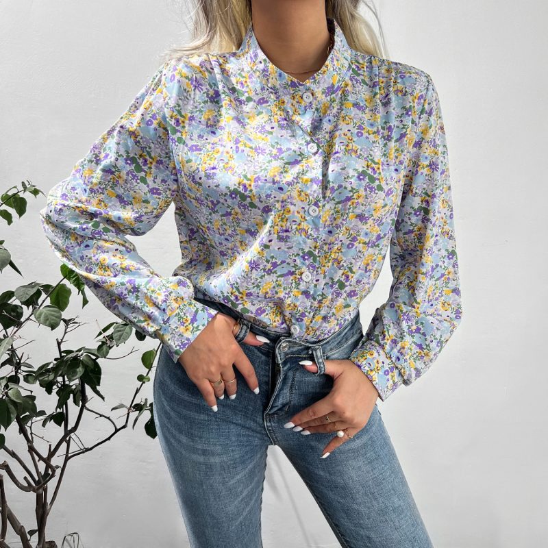Wih Printed Shirt with Single-Breasted Bishop Sleeves for Autumn/Winter - Image 2