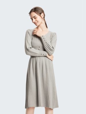 Waist-Controlled Slimming Knitted Mid-Length Sweater Dress