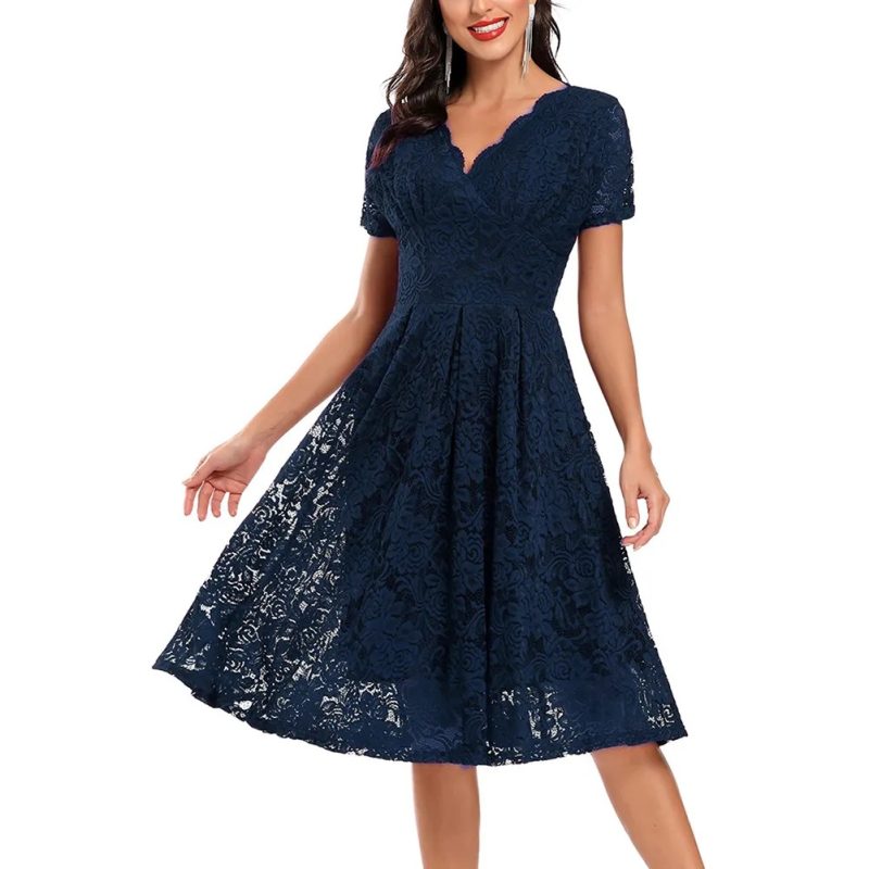 Solid Color Short Sleeve V-Neck Dress for Women in Spring/Summer - Image 5