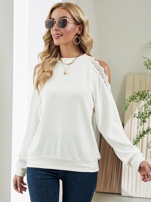 Lace Stitching Off-Shoulder Sweatshirt