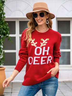 Christmas Idle Letters Antlers Sweater