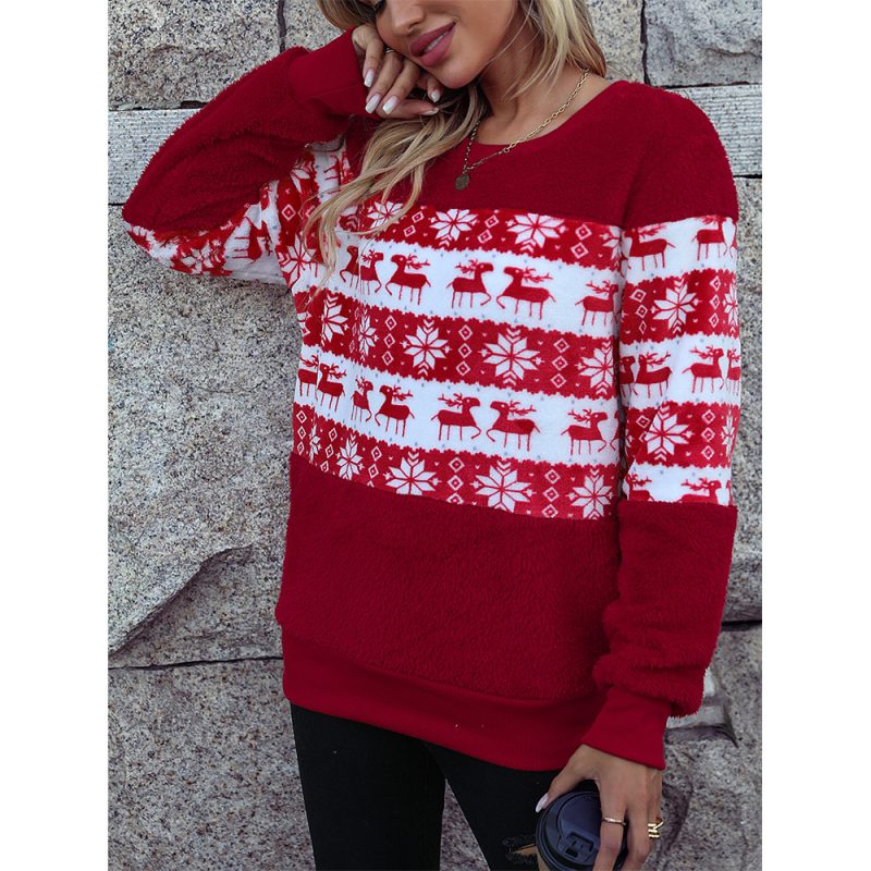 Round Neck Loose Christmas Plush Sweatshirt - Image 3