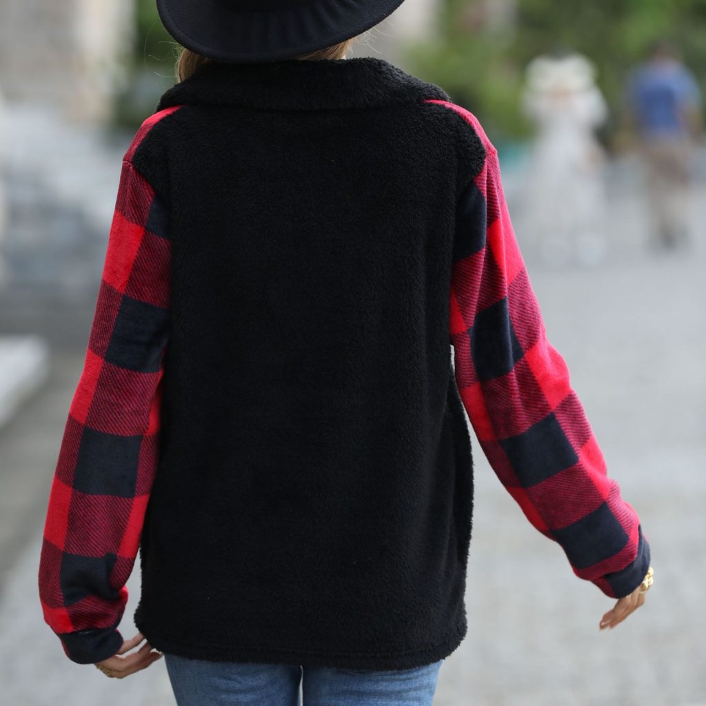 Half Long Sleeve Plush Zipper Pullover - Image 4