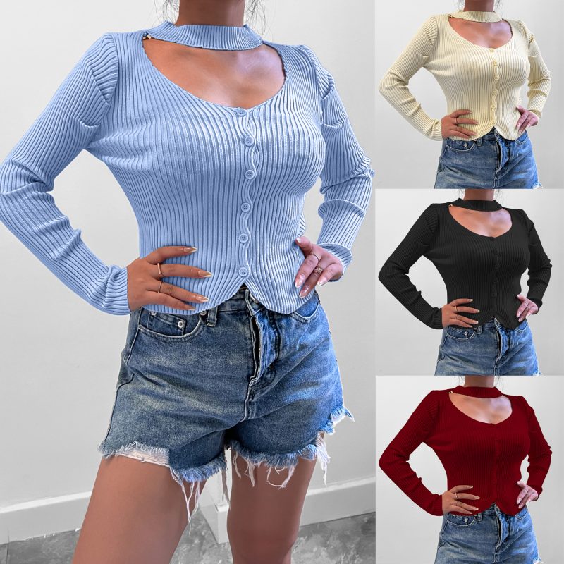 Single-Row Multi-Buckle Knitwear for Women in Autumn/Winte - Image 4