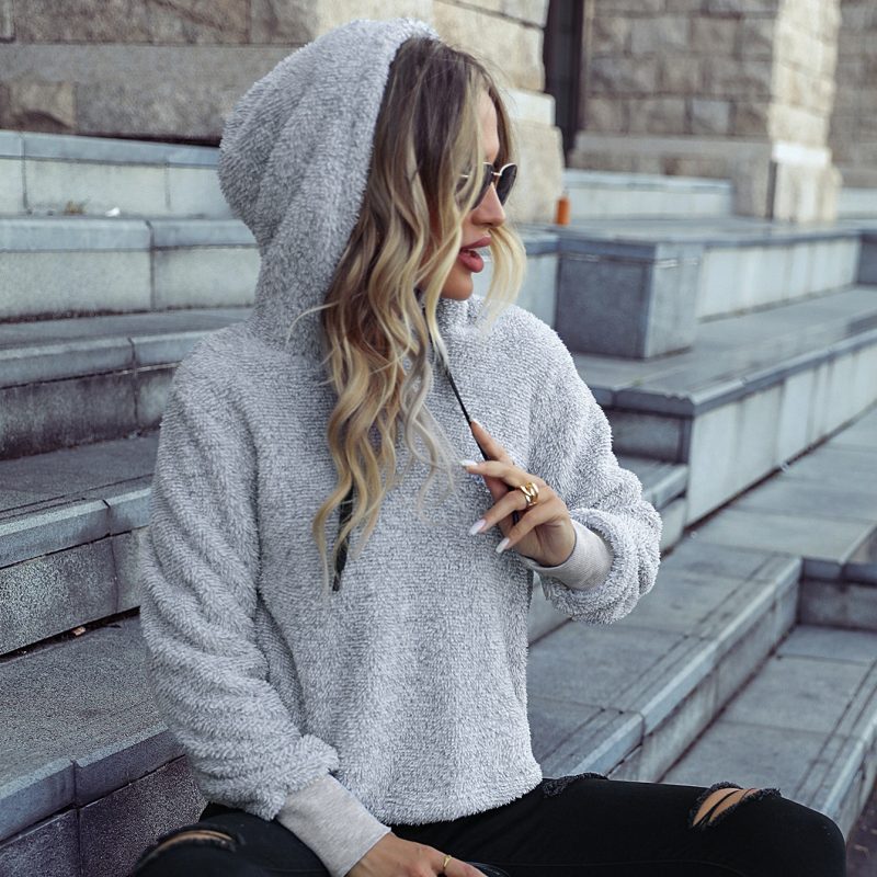Hooded Cationic Pocket Furry Pullover - Image 2