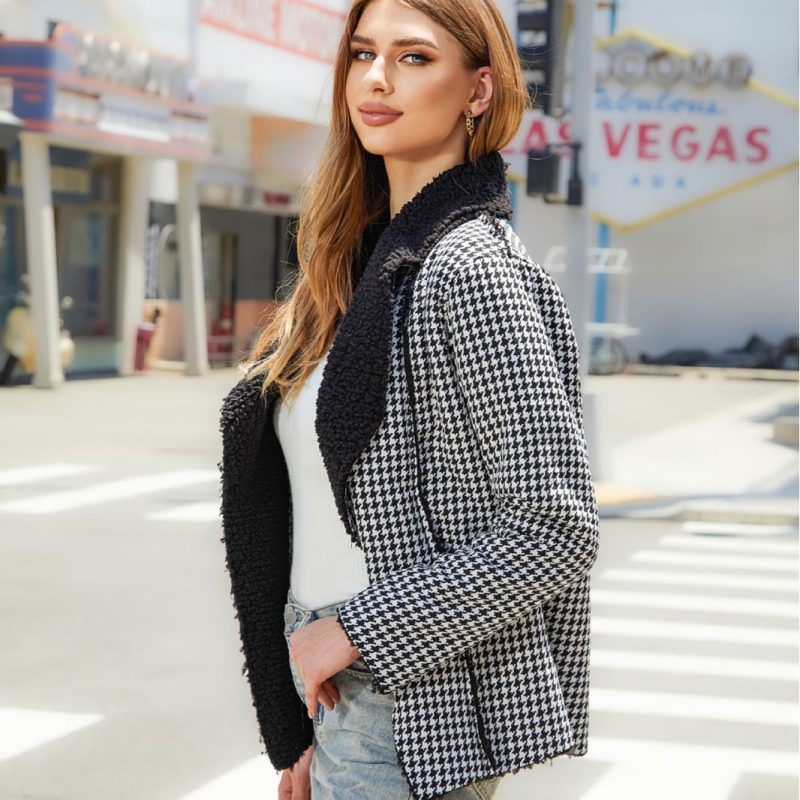 Houndstooth Composite Plush Coat - Image 2