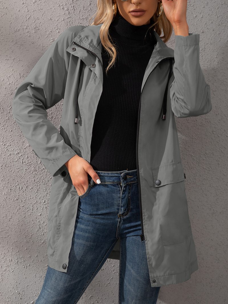Loose Mid-Length Waterproof Hooded Trench Coat - Image 7