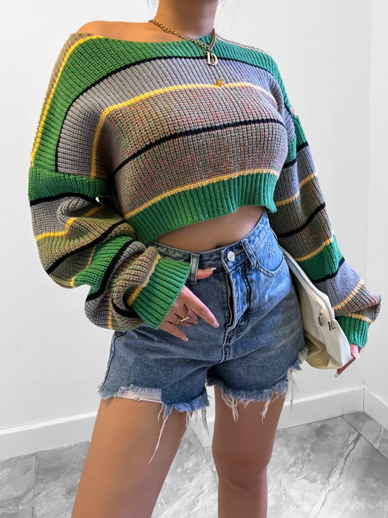 Off-The-Shoulder Cropped Knitted Sweater for Women in Autumn/Winter - Image 2