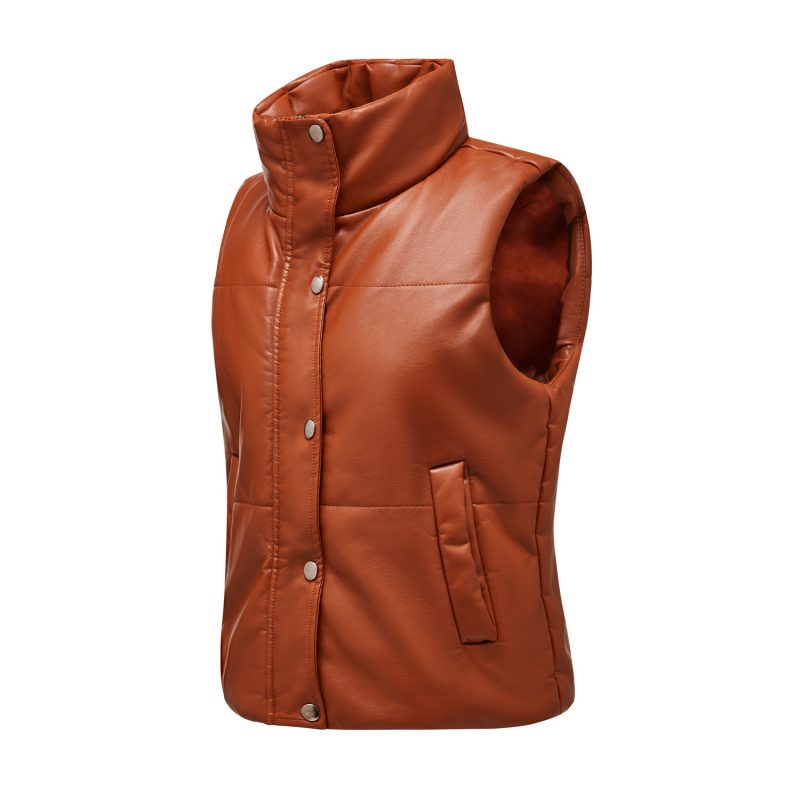 Autumn/Winter Quilted Leather Waistcoat for Women - Image 4