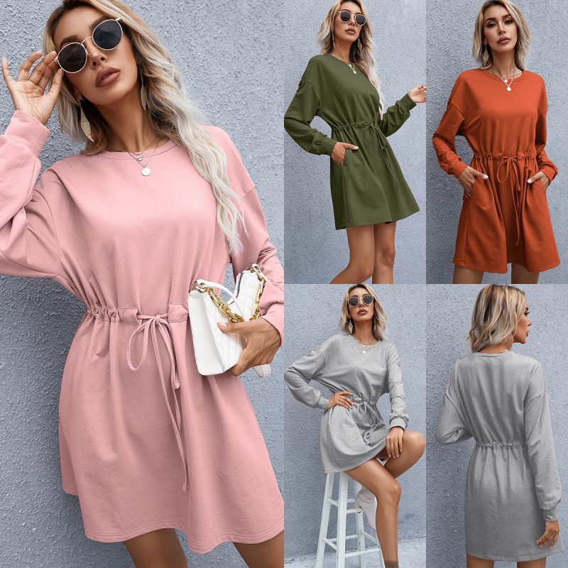 Autumn Winter Women Clothing Crew Neck Long Sleeve Loose Dress Women - Image 5