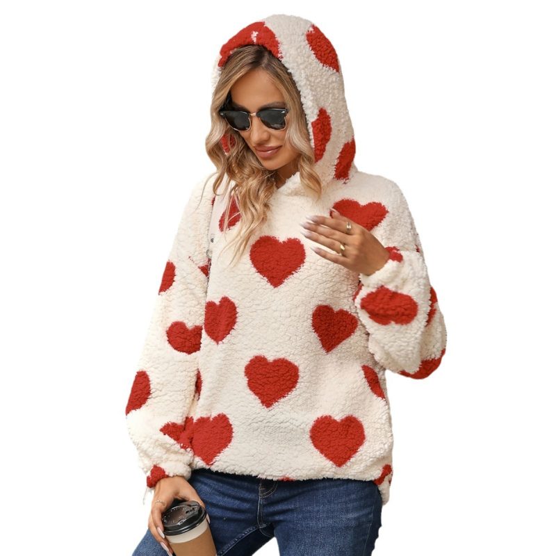 Hooded Love Printed Plush Pullover - Image 4