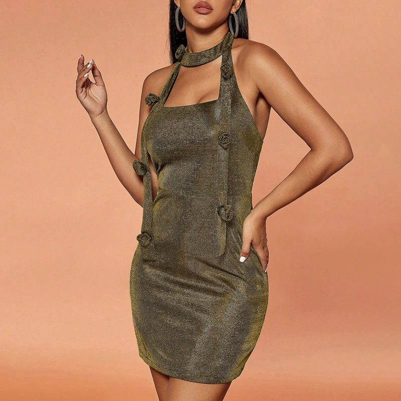 Halter Backless Floral Hip Dress - Image 2