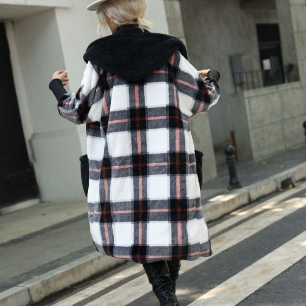 Ladies Loose Striped Plush Hooded Coat with Gold Mink Accents - Image 4