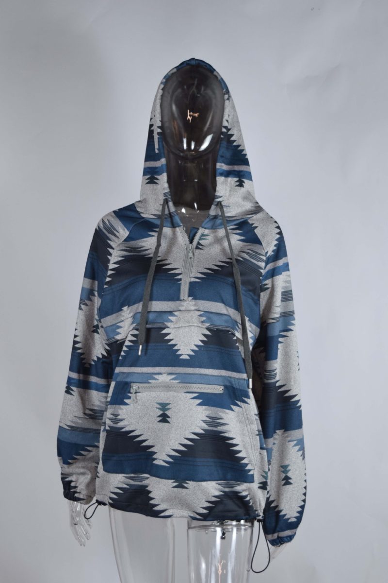 Aztec Half-Zip Casual Long Sleeve Hooded Pullover Sweater for Women - Image 6