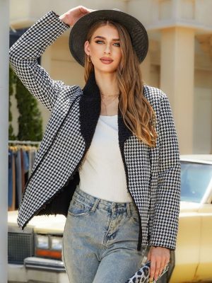 Houndstooth Composite Plush Coat