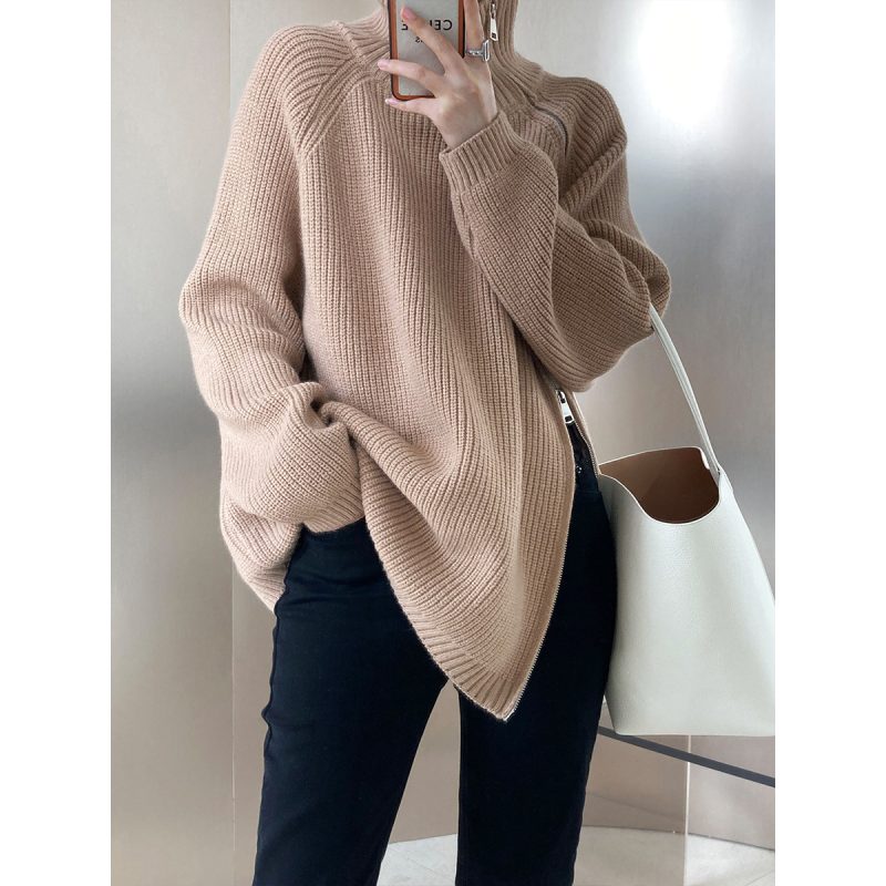 Double-Headed Zipper Turtleneck Sweater for Effortless Style - Image 4