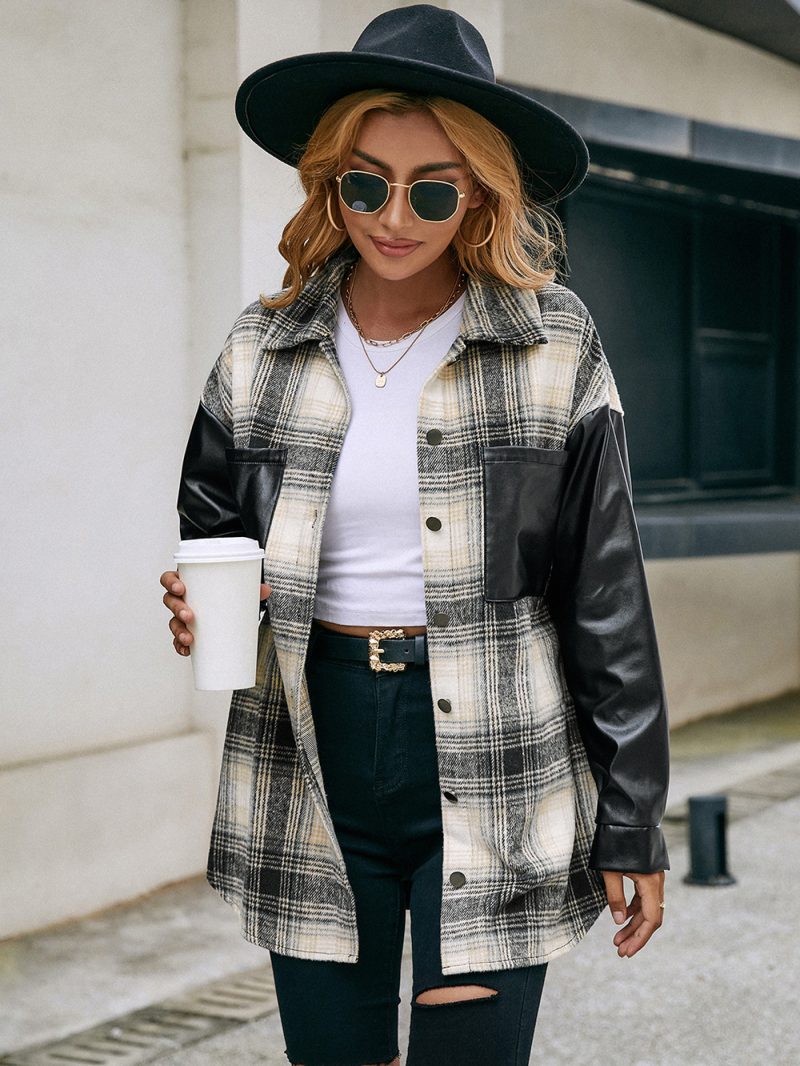 Casual Loose Plaid Color-Matching Shacket - Image 5