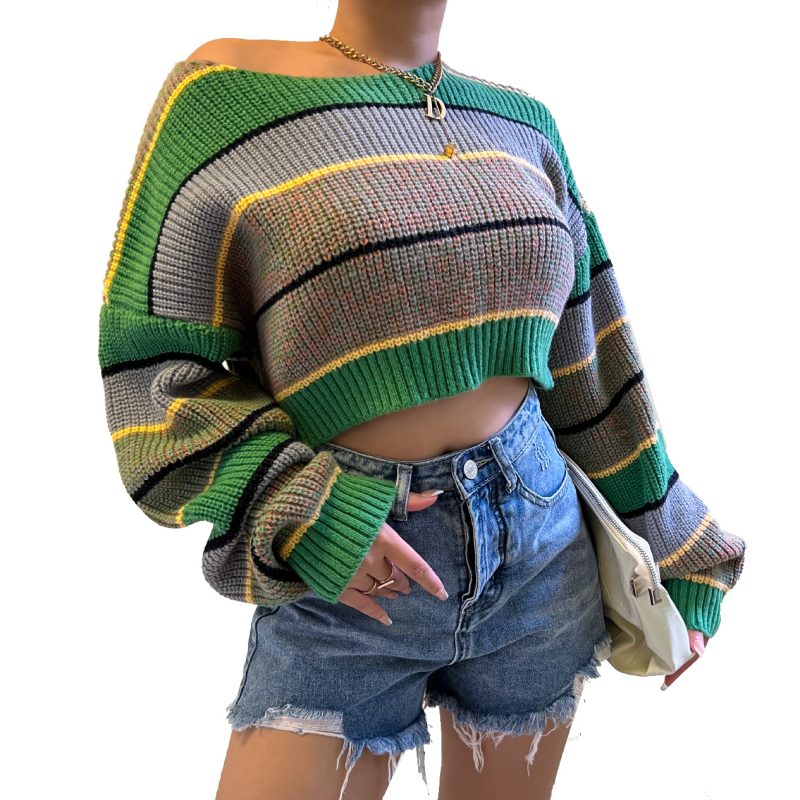 Off-The-Shoulder Cropped Knitted Sweater for Women in Autumn/Winter - Image 4