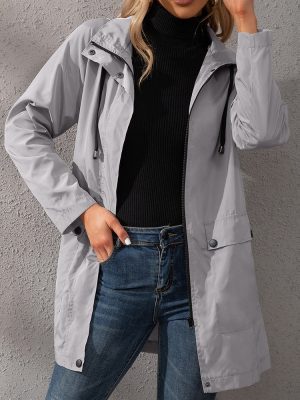 Loose Mid-Length Waterproof Hooded Trench Coat