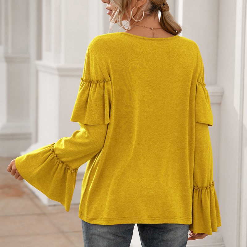 Summer Ruffled Stitching Long Sleeve Mid-Length T-Shirt - Image 3