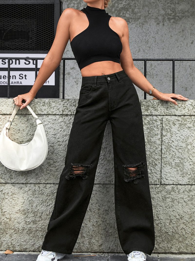 Holes High Waist Wide Leg Pants - Image 2