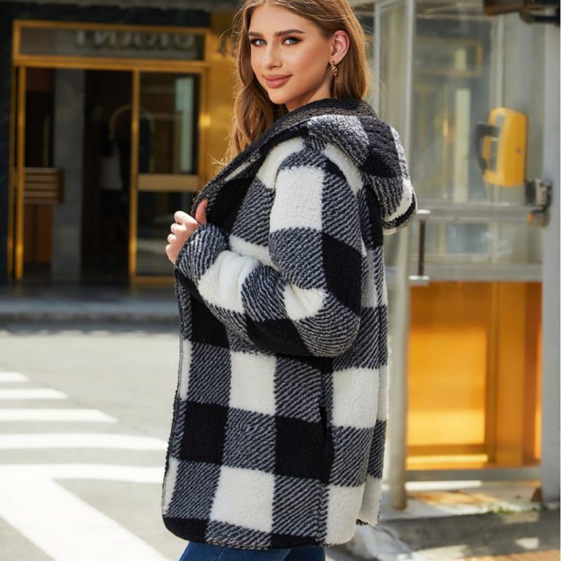 Warm Plaid Buckle-Free Hooded Cardigan - Image 2