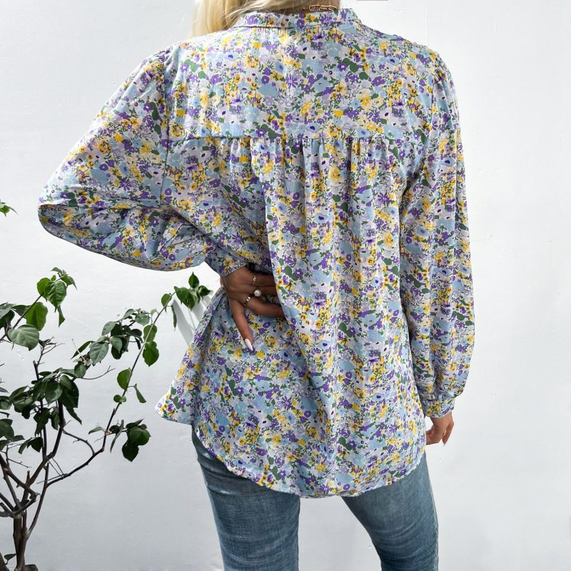 Wih Printed Shirt with Single-Breasted Bishop Sleeves for Autumn/Winter - Image 3