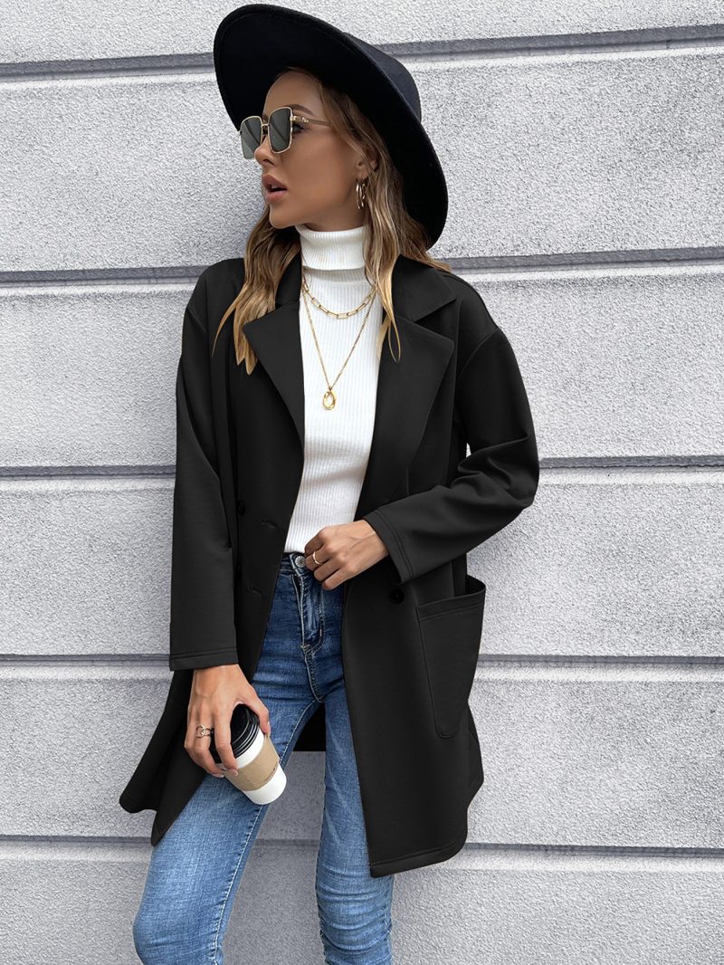 Double-Breasted Knitted Mid-Length Blazer - Image 3