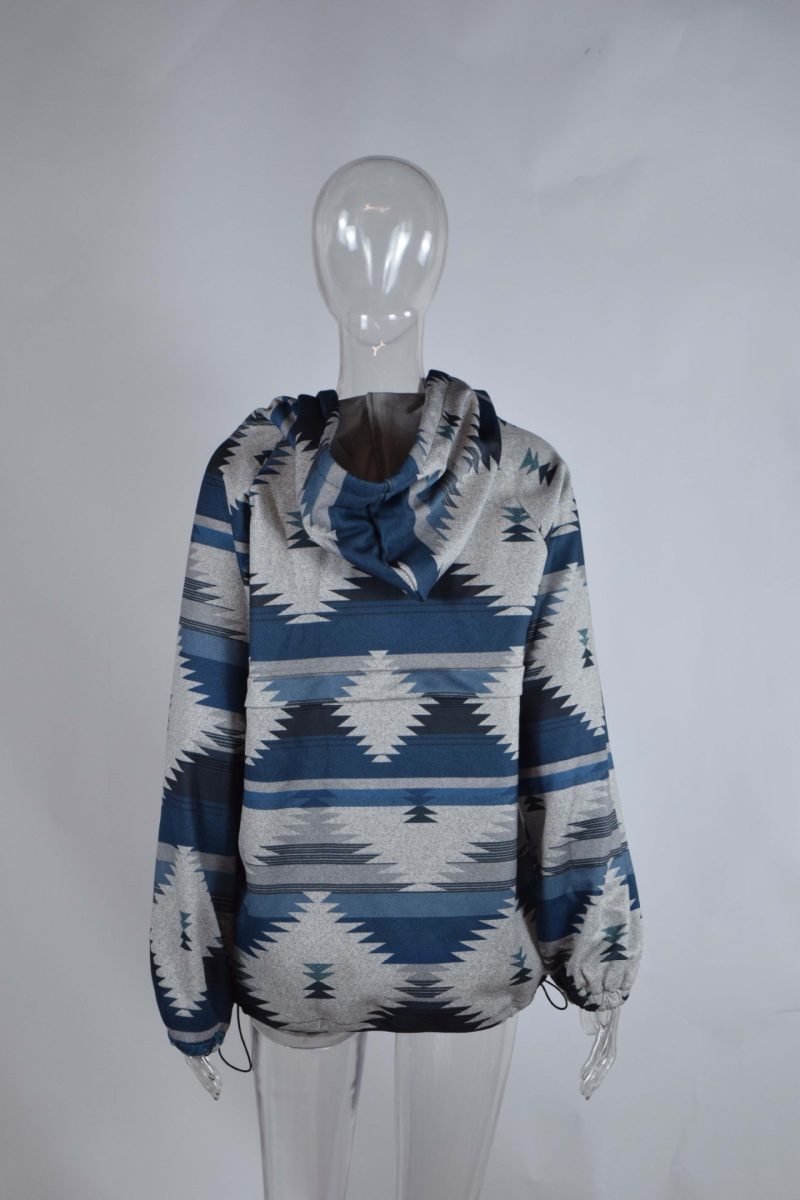 Aztec Half-Zip Casual Long Sleeve Hooded Pullover Sweater for Women - Image 7