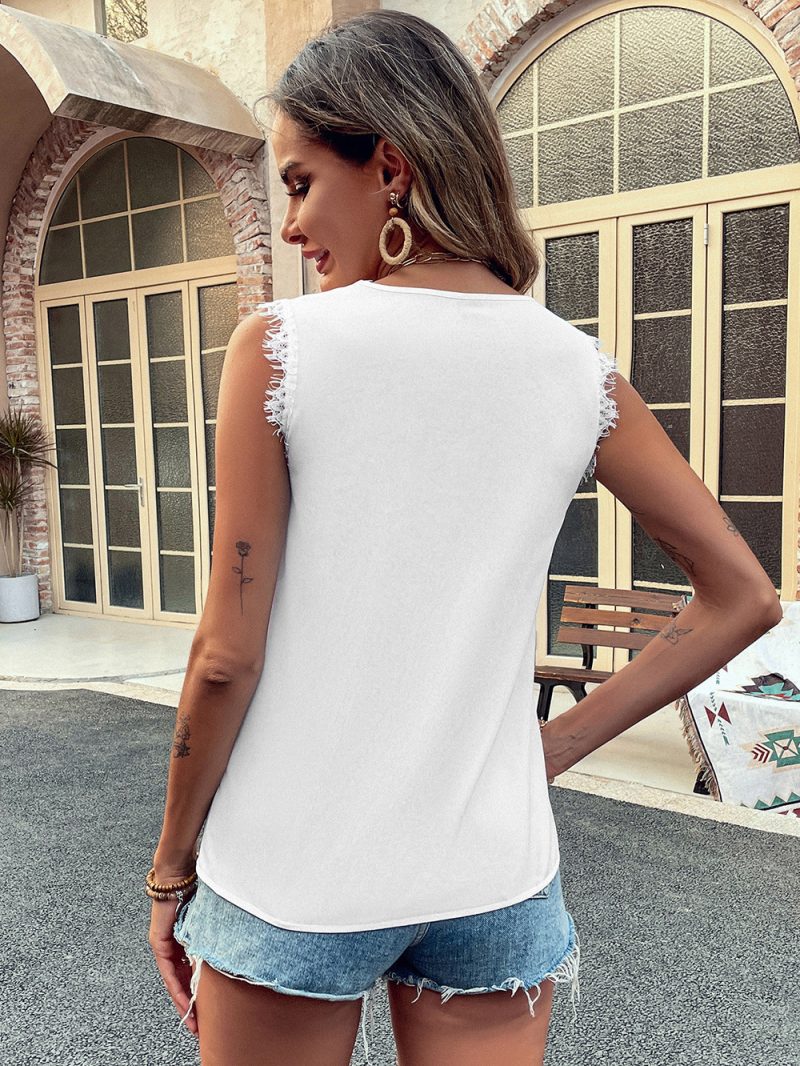 Women's V-Neck Eyelash Lace Sleeveless Top - Image 4