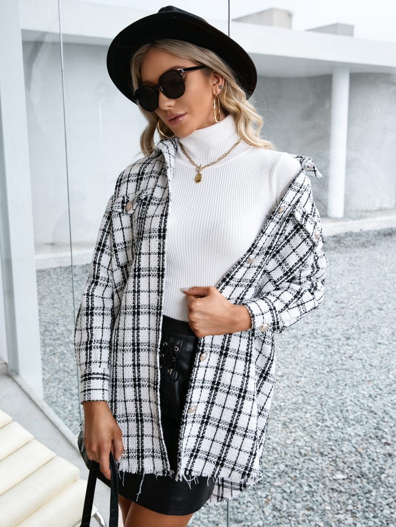 Casual Mid-Length Plaid Cardigan Shirt - Image 2
