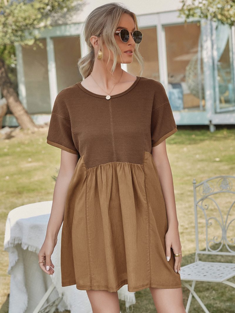 Waffle Stitching A-Line Short-Sleeved Loose Dress - Image 5