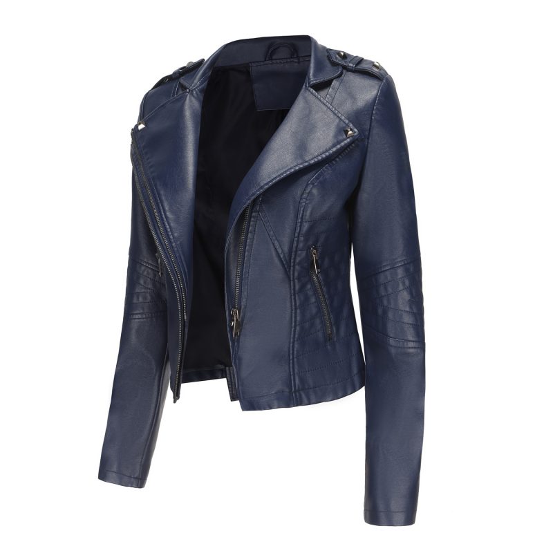 Slim-Fit Collared Leather Jacket for Spring/Autumn - Image 7