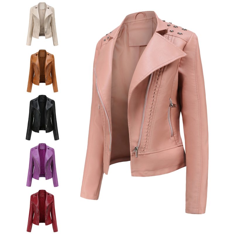 Rivet-Adorned Leather Jacket for Women - Image 4