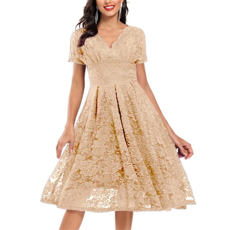 Solid Color Short Sleeve V-Neck Dress for Women in Spring/Summer - Image 3